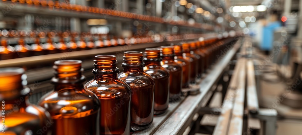 Cosmetic bottling line in traditional factory environment for efficient production Cosmetic bottling line in traditional factory environment for efficient production