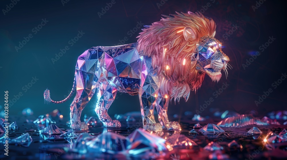 Fototapeta premium A lion made out of crystal diamonds