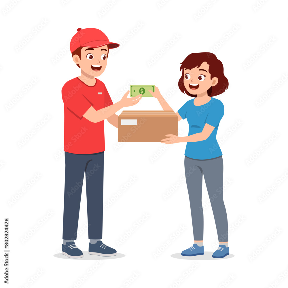 young delivery man do transaction with customer young delivery man do transaction with customer