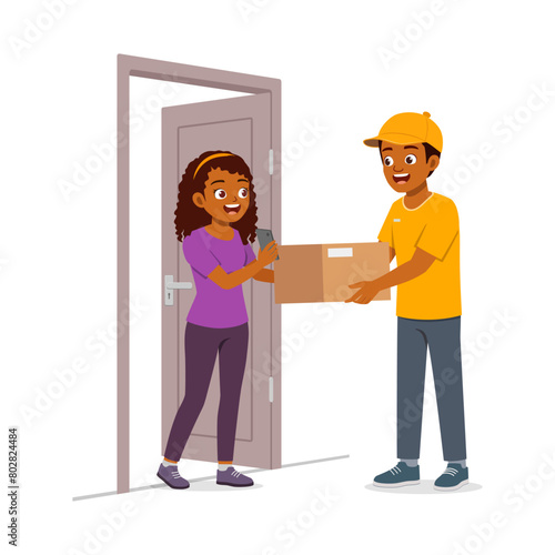 young delivery man give the package to customer