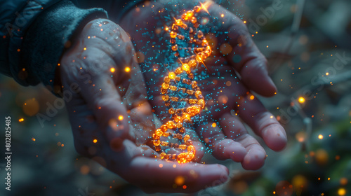 DNA graphic on human hand