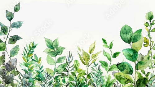 Wallpaper Mural High-resolution image of lush green watercolor foliage, painted with a variety of vibrant greens, elegantly isolated against a crisp white background Torontodigital.ca