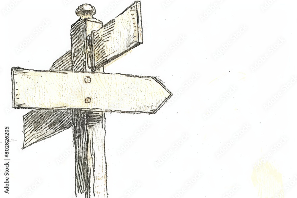 Detailed illustration of a rustic wooden directional sign, evoking a ...