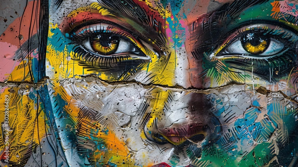 a woman's face painted with colorful paints
