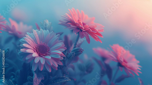 Vibrant Gerbera Flowers in a Misty Morning photo