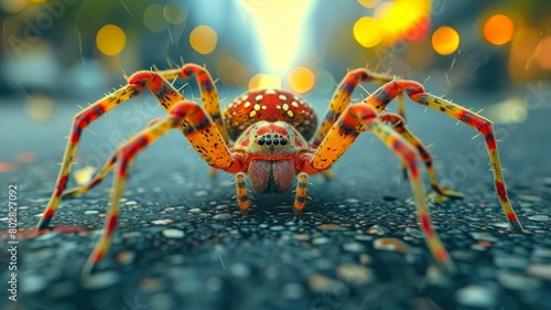 Elegantly clad spider weaves through city streets, a stylish arachnid donned in tailored fashion, epitomizing street style. The realistic urban backdrop frames this fashionable creature with contempor © Дмитрий Симаков