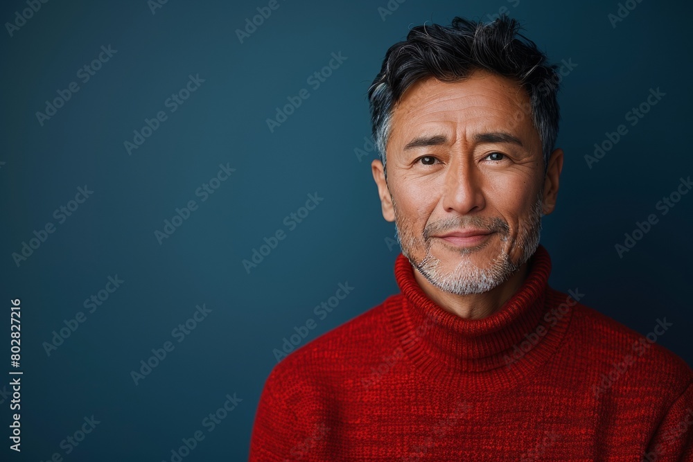 Fototapeta premium A confident, successful Hispanic man in a friendly portrait, exuding optimism and charisma.