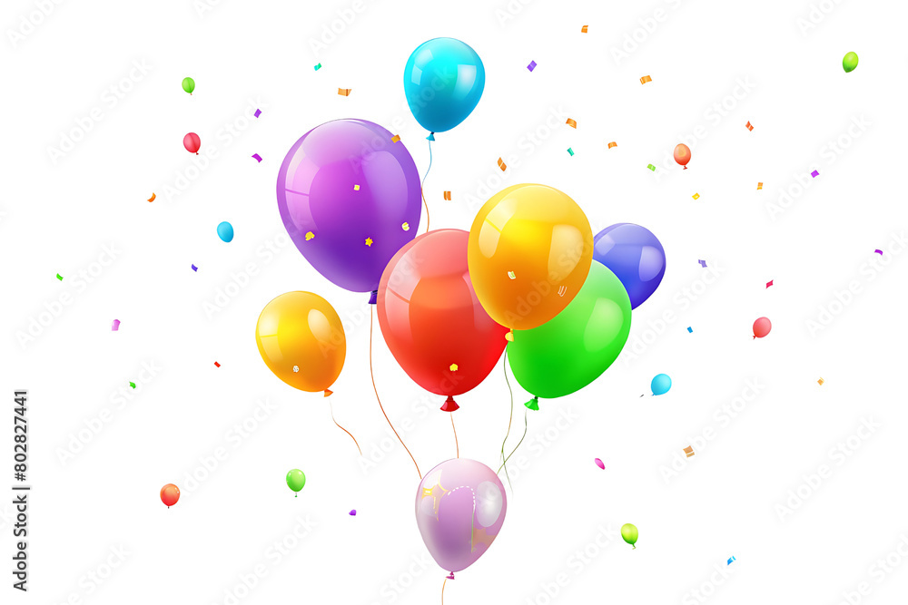 Colorful balloons floating, conveying joy and celebration on a transparent background. Colorful balloons floating, conveying joy and celebration on a transparent background.