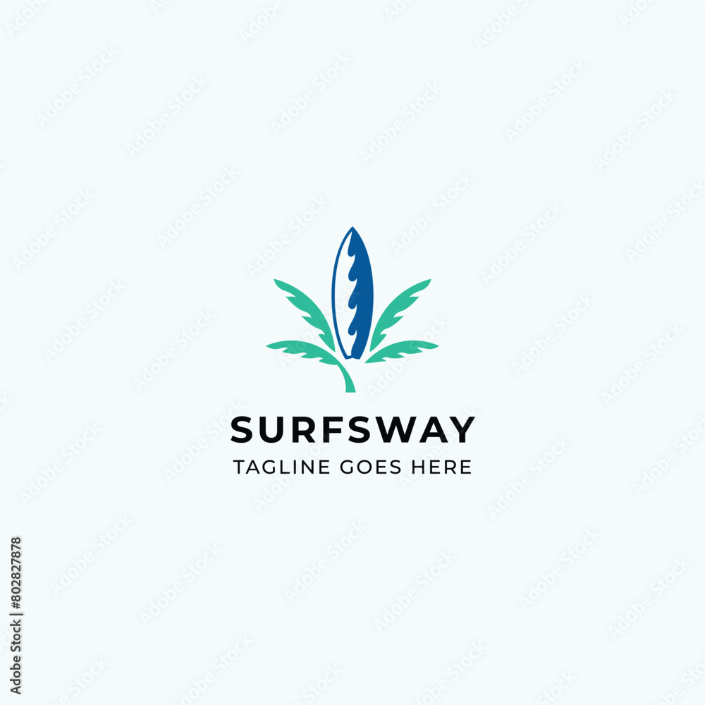tropical hipster palm tree and surfing board logo vector style