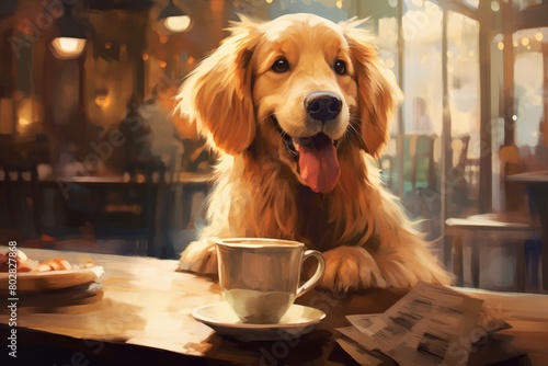 Dog Sitting at Table With Cup of Coffee