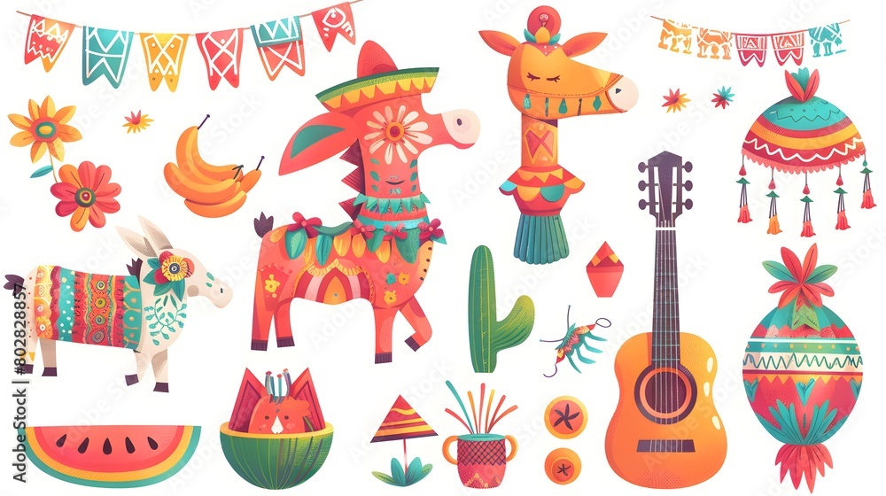 Naklejka premium Traditional Elements of a Mexican Festival, Featuring Colorful Decorations and Cultural Symbols