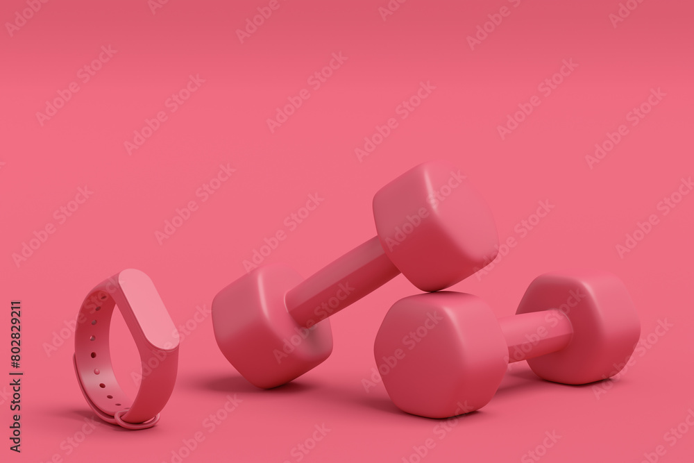 Isometric view of sport equipment like kettlebell, dumbbell and smart watches Isometric view of sport equipment like kettlebell, dumbbell and smart watches