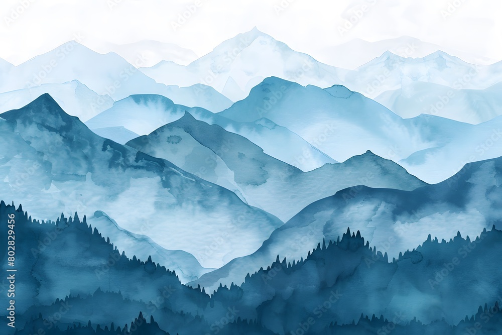 Watercolor Mountain Background, Depicting a Minimalist Landscape with Tranquil Mountains
