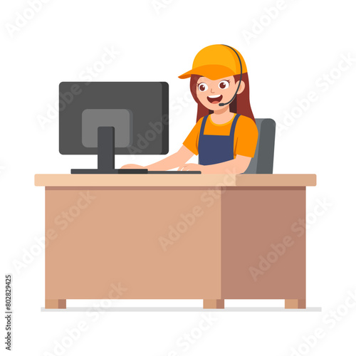 woman sit on desk as customer service
