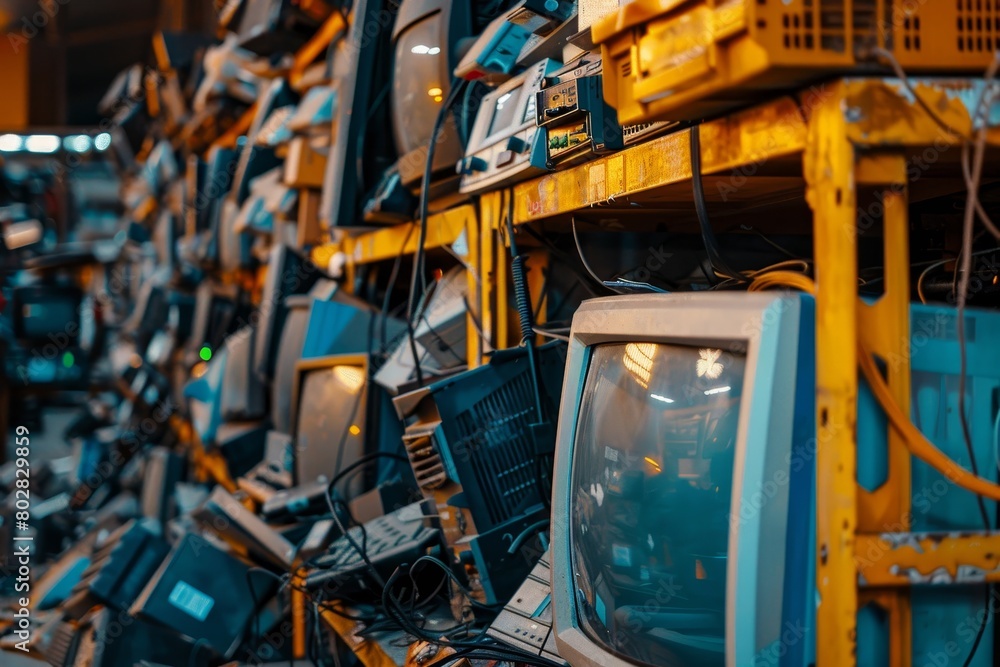 E waste recycling  vintage tvs   old electronics disposal concept for sustainable management