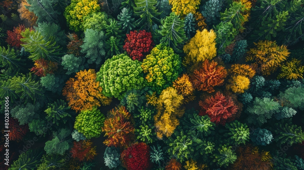 High-resolution shot of seasonal changes in a forest, capturing the gradual transformation of foliage from vibrant green to autumnal hues, representing the passage of time in nature High-resolution shot of seasonal changes in a forest, capturing the gradual transformation of foliage from vibrant green to autumnal hues, representing the passage of time in nature