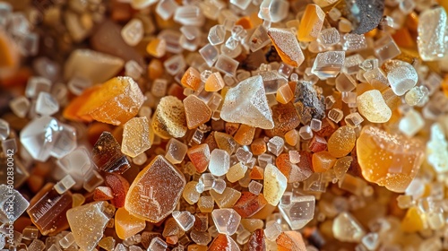High-resolution shot of fine sand grains under a microscope, emphasizing the complexity and uniformity of each individual grain photo