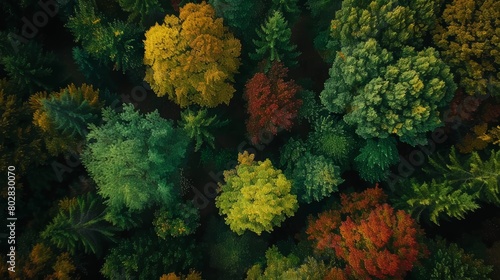 High-resolution shot of seasonal changes in a forest  capturing the gradual transformation of foliage from vibrant green to autumnal hues  representing the passage of time in nature