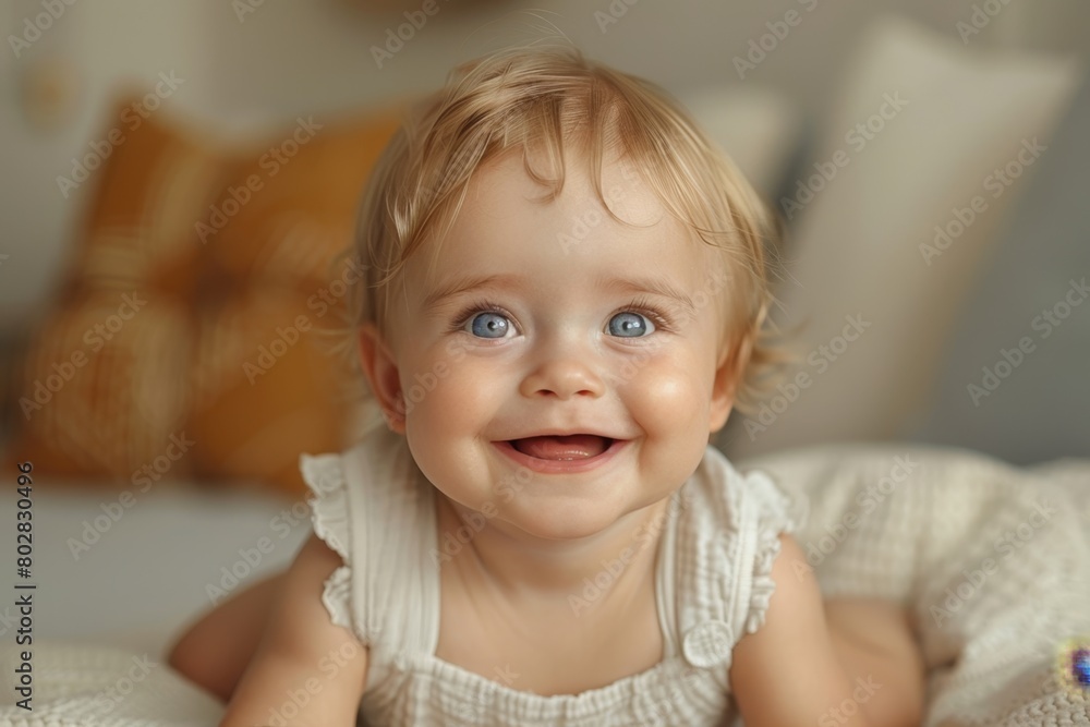 Portrait Photograph of an Adorable Cute Baby Face Smiling Directly at Camera Displaying an Expression of Happiness and Contentment Portrait Photograph of an Adorable Cute Baby Face Smiling Directly at Camera Displaying an Expression of Happiness and Contentment