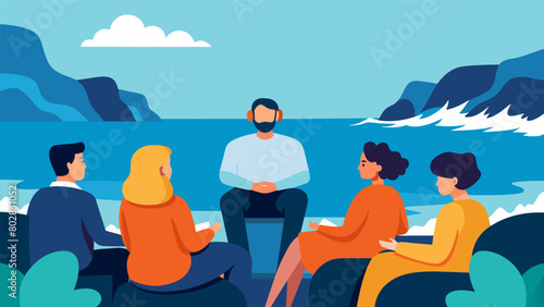 The sound of waves crashing against a rocky coastline is used as a theutic tool during a group therapy session..