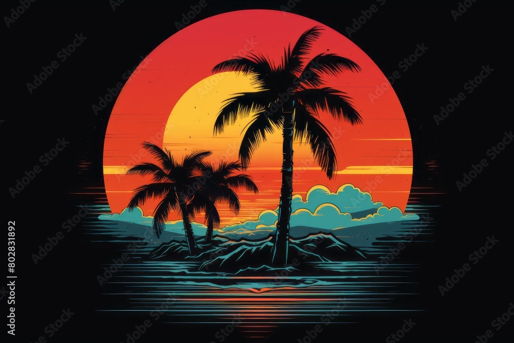 Sunset With Two Palm Trees in the Foreground