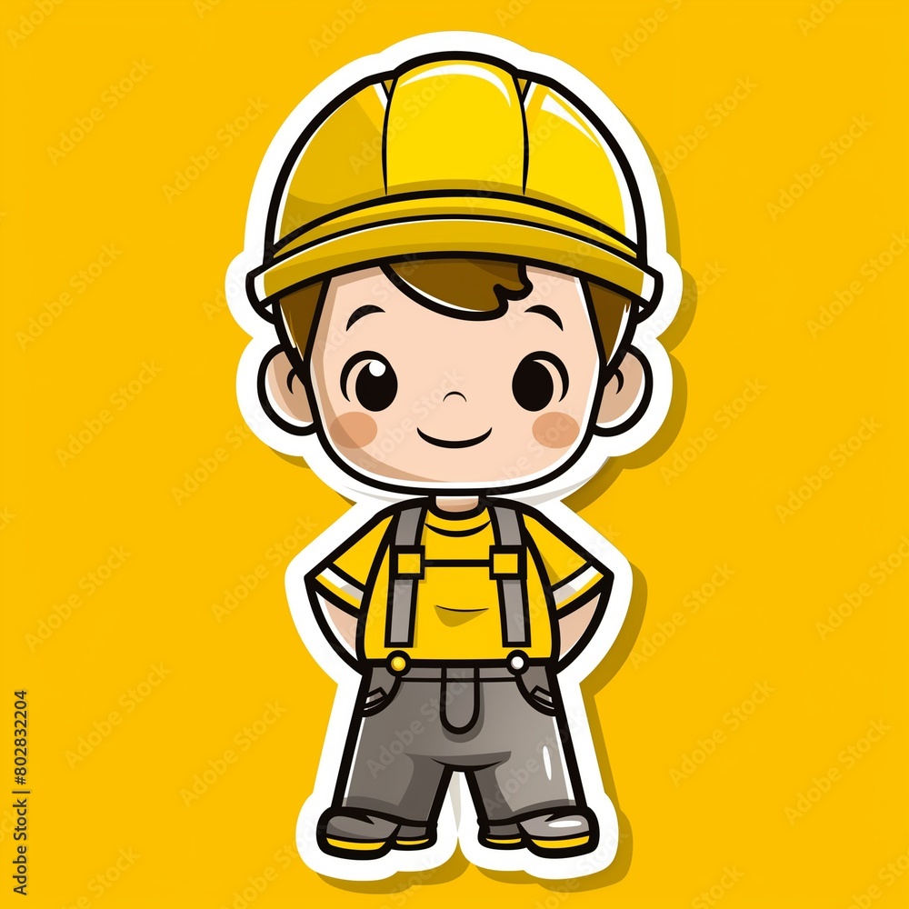 a cute young architect illustration style sticker with white outline on yellow background without any shadow or gradient. a cute young architect illustration style sticker with white outline on yellow background without any shadow or gradient.