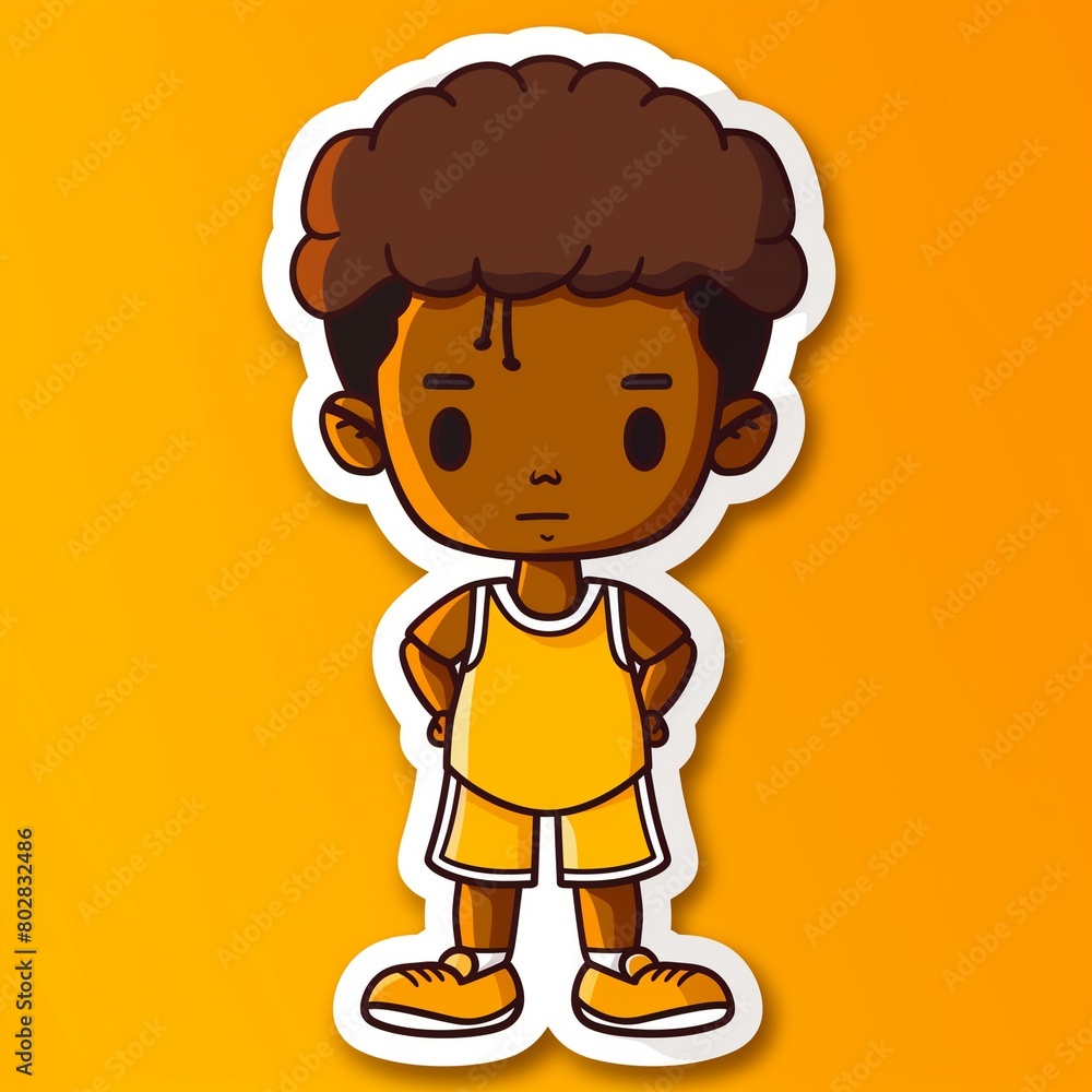 a cute young athlete illustration style sticker with white outline on yellow background without any shadow or gradient. a cute young athlete illustration style sticker with white outline on yellow background without any shadow or gradient.