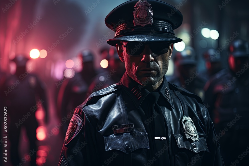 Police Officer Standing in Front of a Crowd of People Police Officer Standing in Front of a Crowd of People