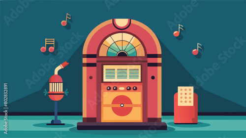 The old jukebox in the corner was rep with a turntable inviting patrons to let loose and sing their hearts out to the vintage music. Vector illustration
