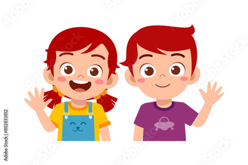 little kid with friend smile and waving hand