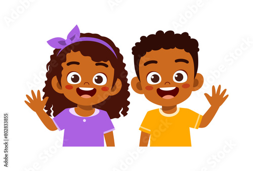 little kid with friend smile and waving hand