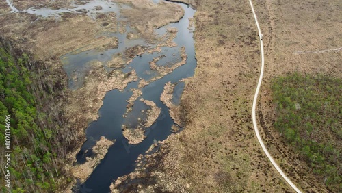 Flying Over Wetland Boardwalk, Aerial Top Down photo