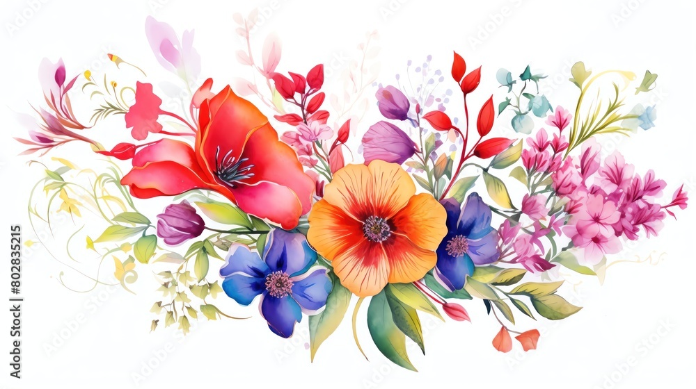 The image shows a beautiful watercolor painting of a bouquet of flowers