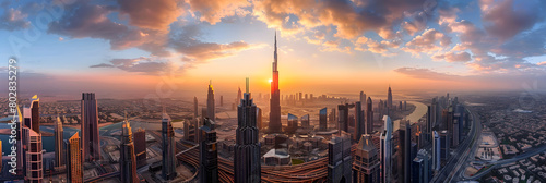 Golden Dusk over Sprawling Cityscape: An Aerial View into Urban Architectural Charm photo