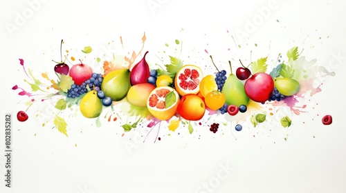 Watercolor painting of a variety of fruits. photo