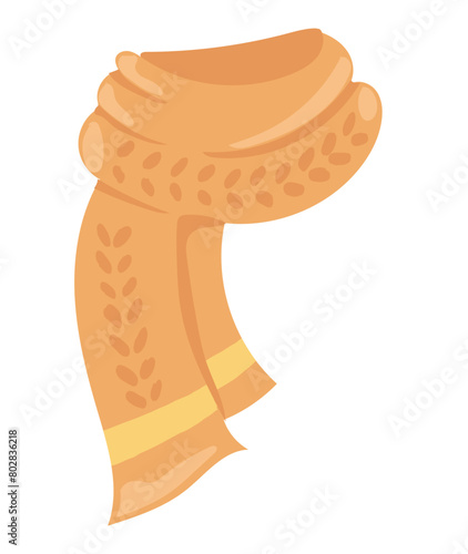 Cute warm scarf in flat design. Seasonal outerwear knitted neck accessory. Vector illustration isolated.
