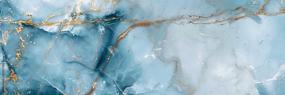Naklejka premium Serene Blue and White Marble Texture with Gold Veins