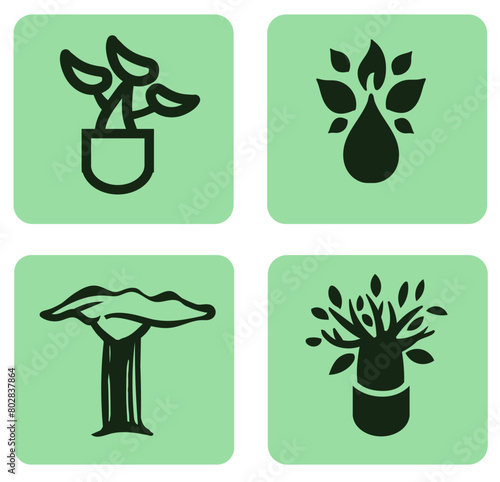 Abstract Tree of life logo icons set. Botanic plant nature symbols. vector illustration