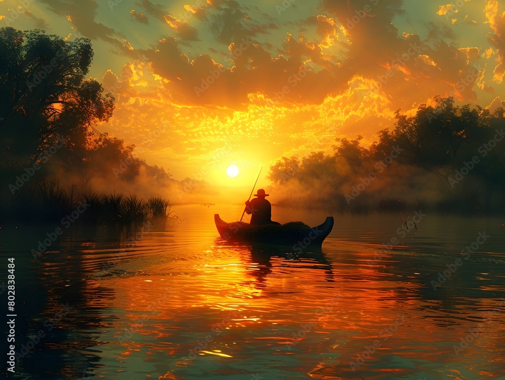 Nile Fisherman at Dawn: A Moment of Reflection in the Timeless Rhythms of the River