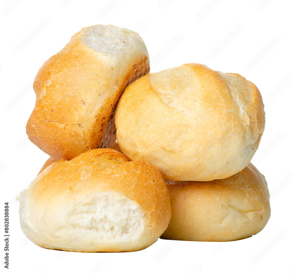 Fresh buns loaf bread on white background isolation