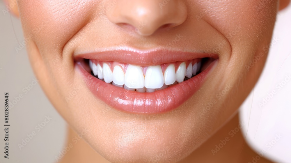 Obraz premium Close-up of young female having her teeth examined isolated on white background.