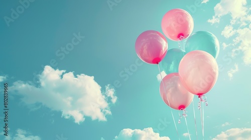 Festive balloons soaring high above, copy space © CLOVER BACKGROUND