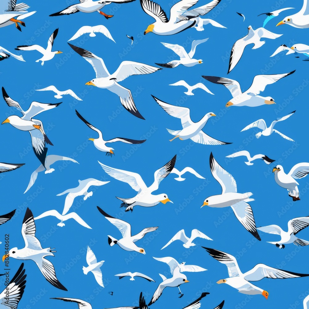Seamless pattern of seagulls soaring against a clear blue sky, Generative AI Seamless pattern of seagulls soaring against a clear blue sky, Generative AI