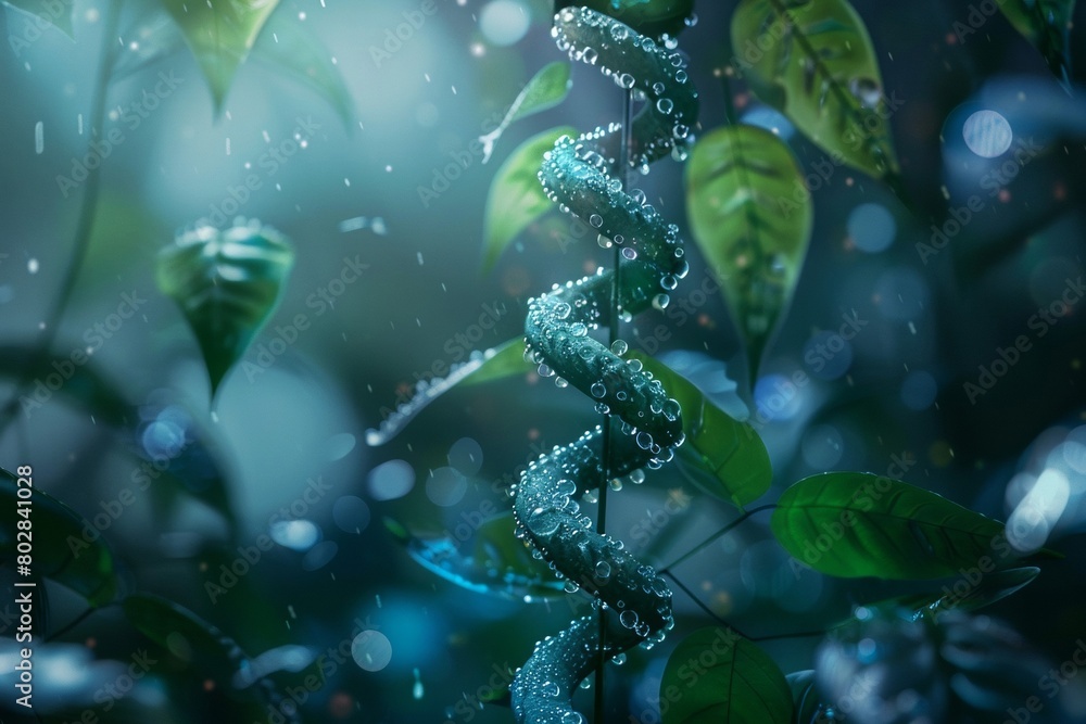 Enchanting Raindrops on Vine in Lush Forest Enchanting Raindrops on Vine in Lush Forest