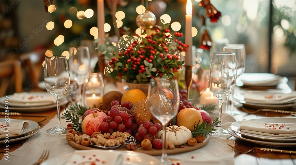 Festive decorations adding warmth and charm to Thanksgiving gatherings, copy space Festive decorations adding warmth and charm to Thanksgiving gatherings, copy space