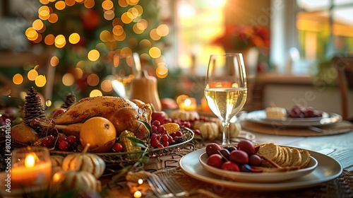 Festive decorations adding warmth and charm to Thanksgiving gatherings, copy space