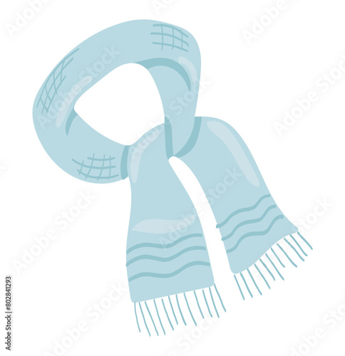 Сute winter scarf in flat design. Seasonal shawl model, outerwear accessory. Vector illustration isolated.
