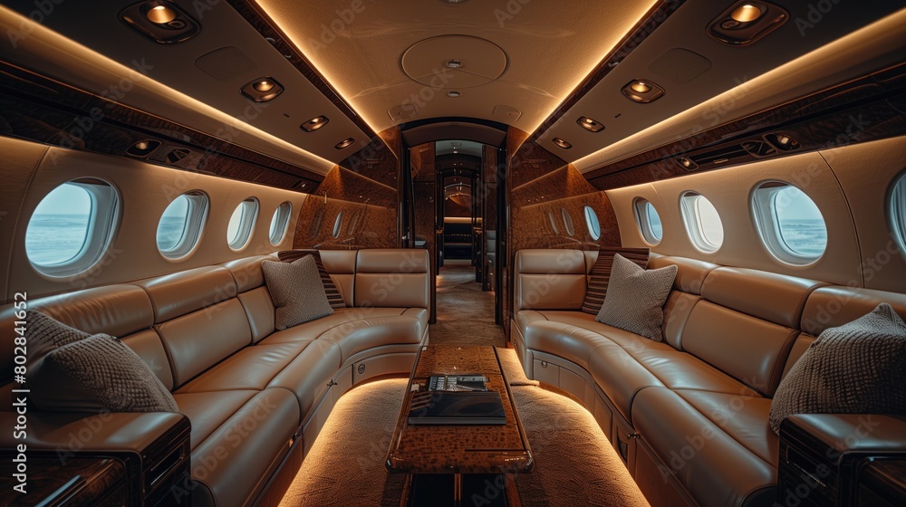 A photo of a luxury lifestyle scene focused on a luxury private jet