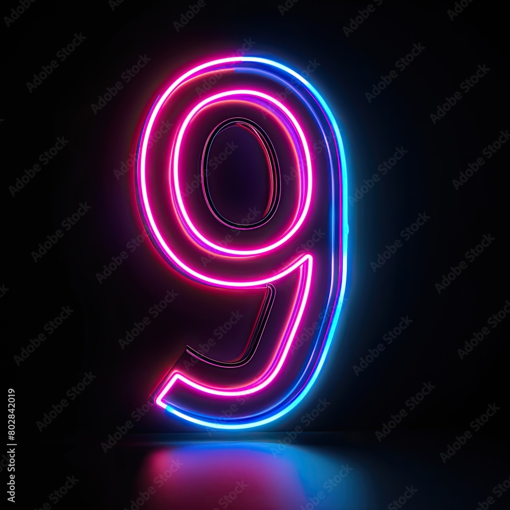 design of the number 9 the best digital symbol glowing in the dark pink blue neon light Abstract cosmic vibrant color digit neon glow Glowing neon lighting on dark background design of the number 9 the best digital symbol glowing in the dark pink blue neon light Abstract cosmic vibrant color digit neon glow Glowing neon lighting on dark background