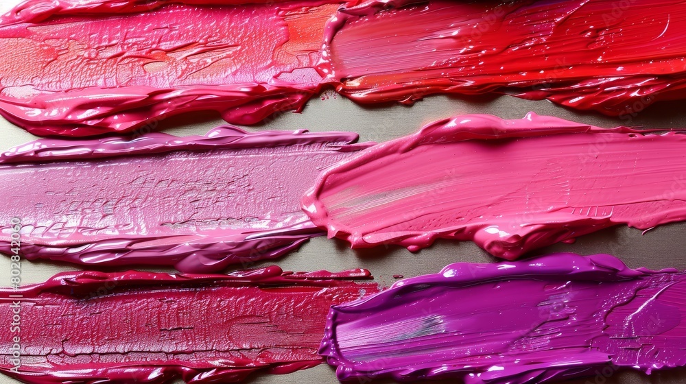 macro up close shot of multiple smeared red hued lipsticks